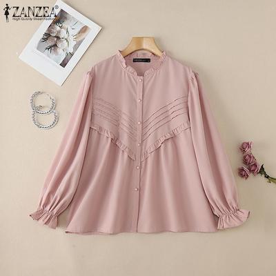 Women Round Neck Solid Color Casual Long Sleeve Blouse