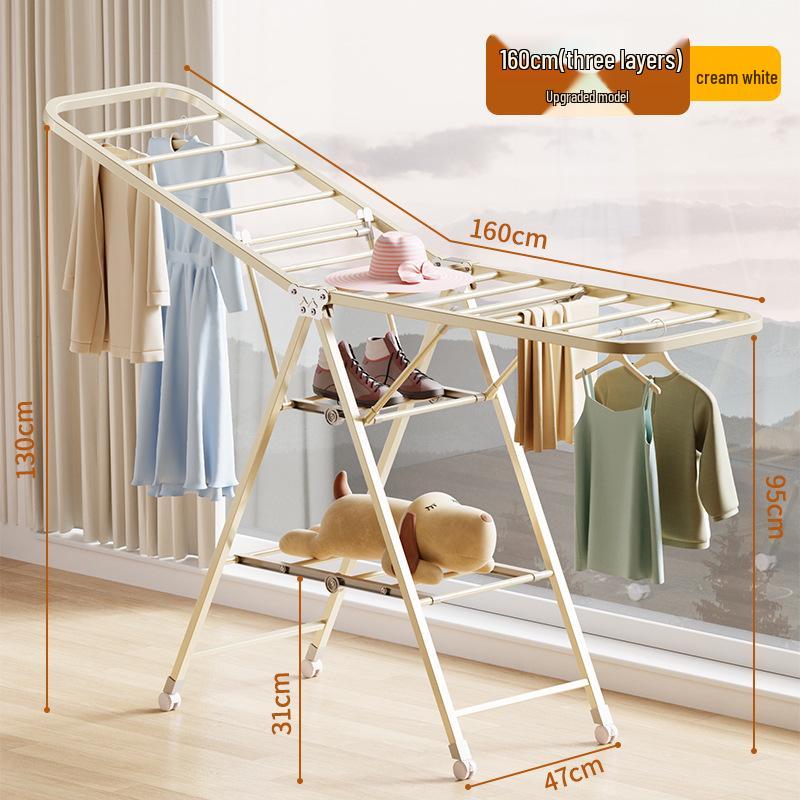 Foldable Wing-Shaped Clothes Drying Rack for Indoor/Outdoor Use