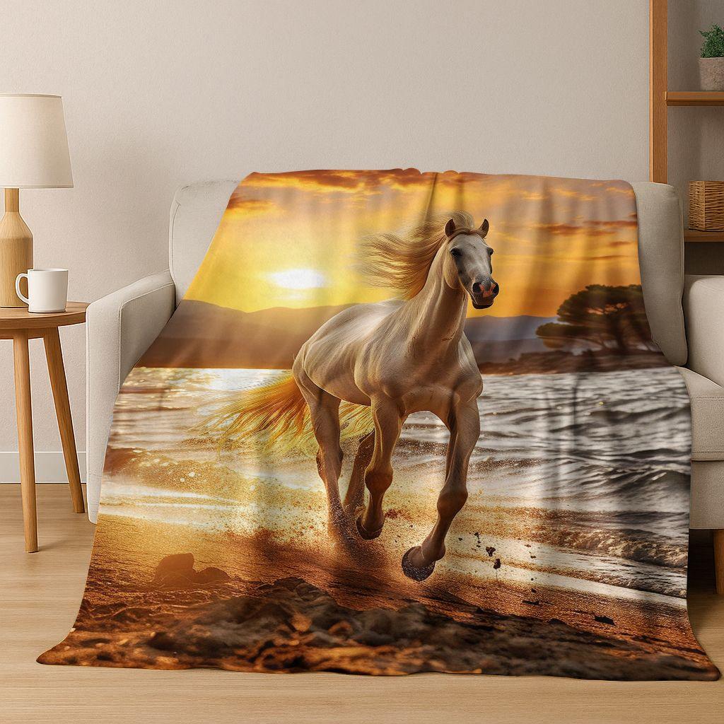 Dream Gallop Steed Kůň Mustang Kreslené Umění Flanelová Přikrývka, Útulná Měkká Dekorační Přikrývka pro Domácí Ložnici Postel Pohovku Kryt Dárek Děti