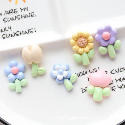 Helles Tulpen- & Sonnenblumen-DIY-Schmuckzubehör-Set mit Cremekleber und Harz-Haarnadeln und Ringen