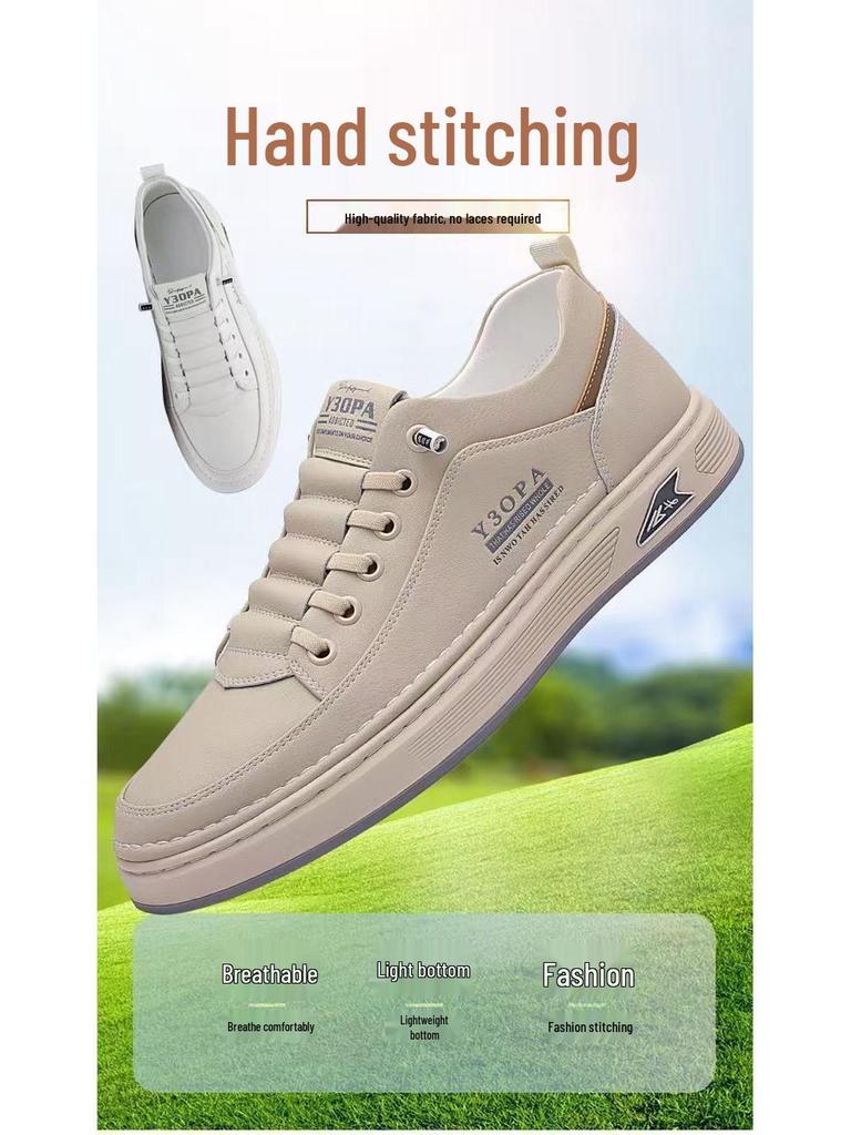 Spring 2025 Men's Breathable White Sports Sneakers - Trendy, Thick-Soled, Casual All-Match Design