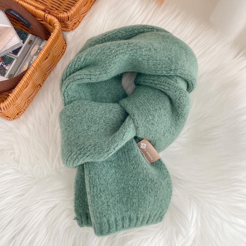 Age-reducing green wool knitted wool small scarf versatile student short women's winter scarf couple men