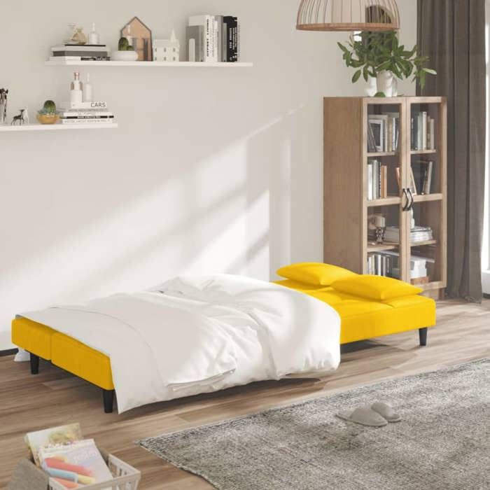 VidaXL 2-seater Sofa Bed with Two Pillows Yellow Velvet 375813