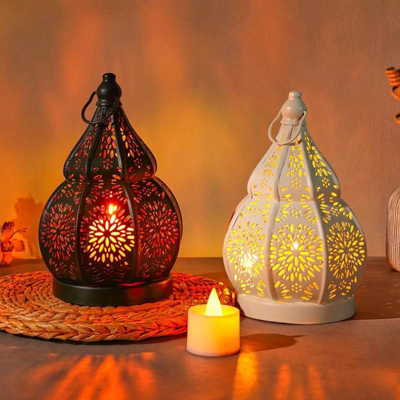1pcs Iron Gourd Hollow Candlestick Projection Atmosphere Garden Lamp Courtyard Decoration Lamp Home Decoration Ornament