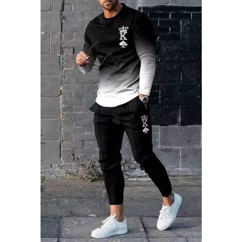 Men's Gradient Color Casual Sportswear Matching Tracksuit, Outfit Suitable Casual Wear - Comfortable Tracksuit for Events