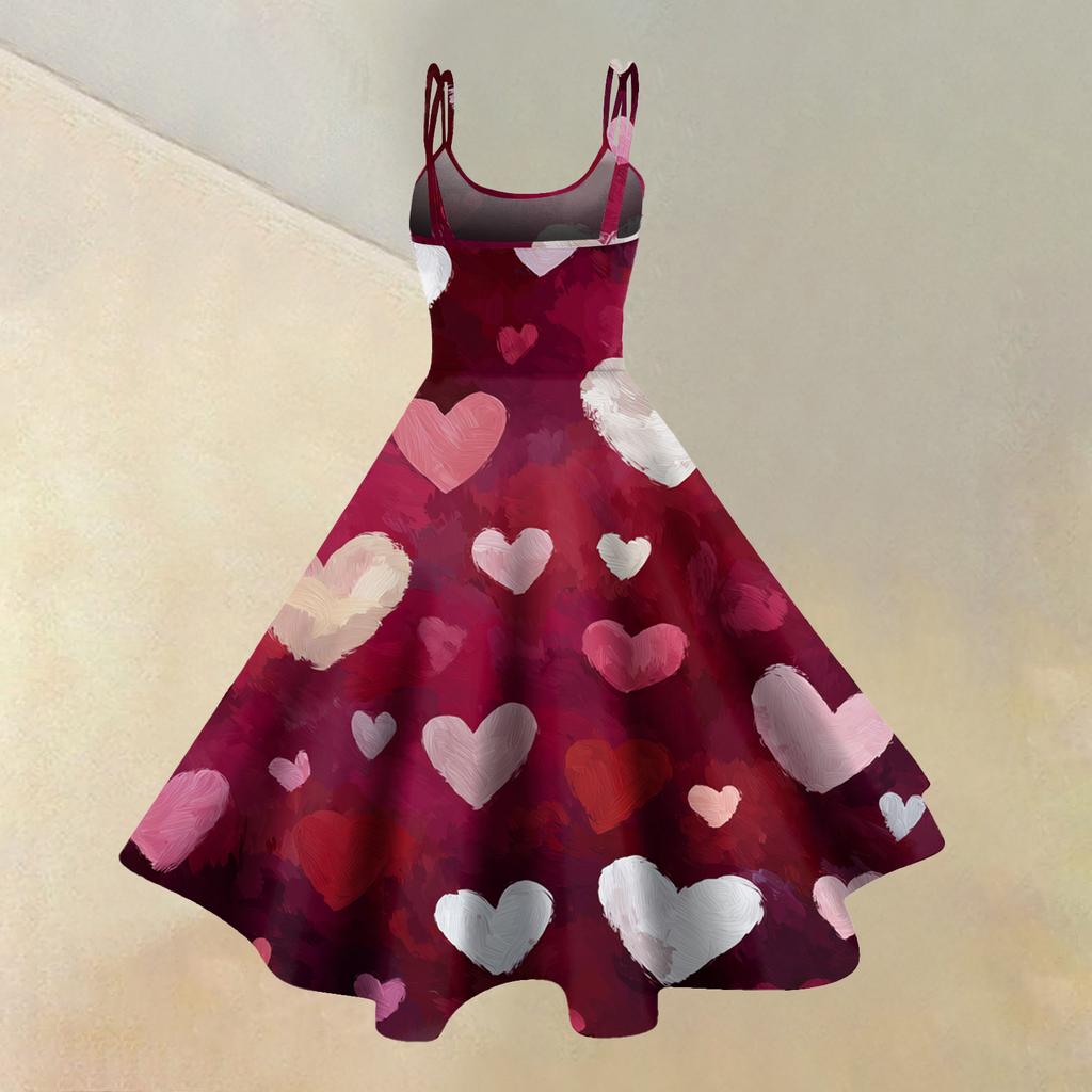 Women's Casual Fashion Valentine's Day Printed Off-Shoulder Sleeveless Dress