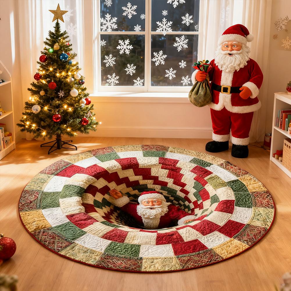 Tapis 3D de Noël Forme Spéciale Père Noël Rouge Antidérapant Décoration d'Ambiance Tapis de Maison Sol P3O3
