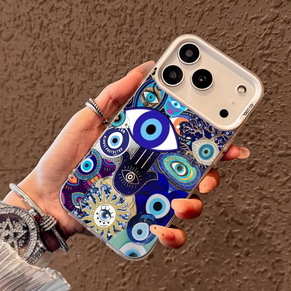 Blaue Nazar-Amulette Handyhülle Hülle für iPhone17 16 15 14 13 12 11 Pro/ Max/Plus stoßfeste Rückabdeckung Anti-Fingerabdruck