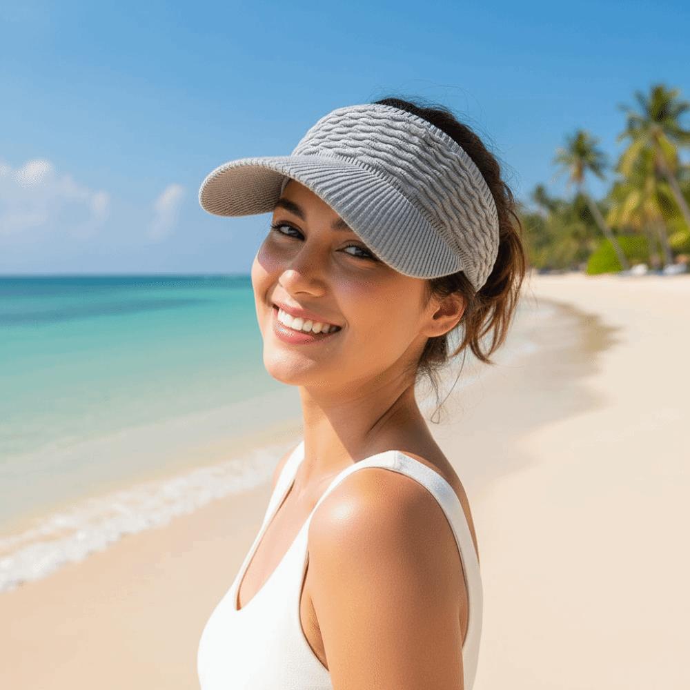 Solid Color Fish Scale Knitted Visor Cap Portable Sunscreen Empty Top Hat Long Brim Sun Cap Men