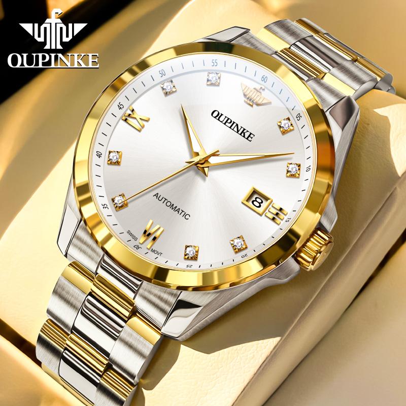 OUPINKE 3199 Real Diamond Men's Watches Swiss Certificated Automatic Mechanical Man Watch High-end Luxury Brand Original Watches