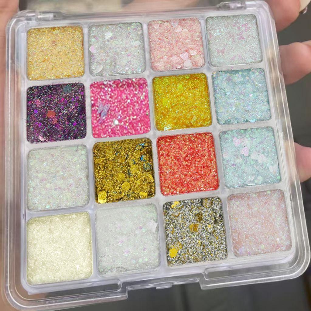 Sechzehn-funkelnde magische Lidschattenpalette, perlmuttfarben matt hell, koreanisches Make-up Lidschatten Bühnenauftritt