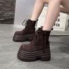 British Martin Boots Women's Autumn and Winter New Single Boots Retro Lace-up Thick-soled Heightening Muffin Thin Short Boots