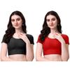 Women’s Cotton Saree Blouse Combo | Ready-to-Wear Round Neck Stitched Blouses | Soft Dobby Stretch Fabric | Party, Festive