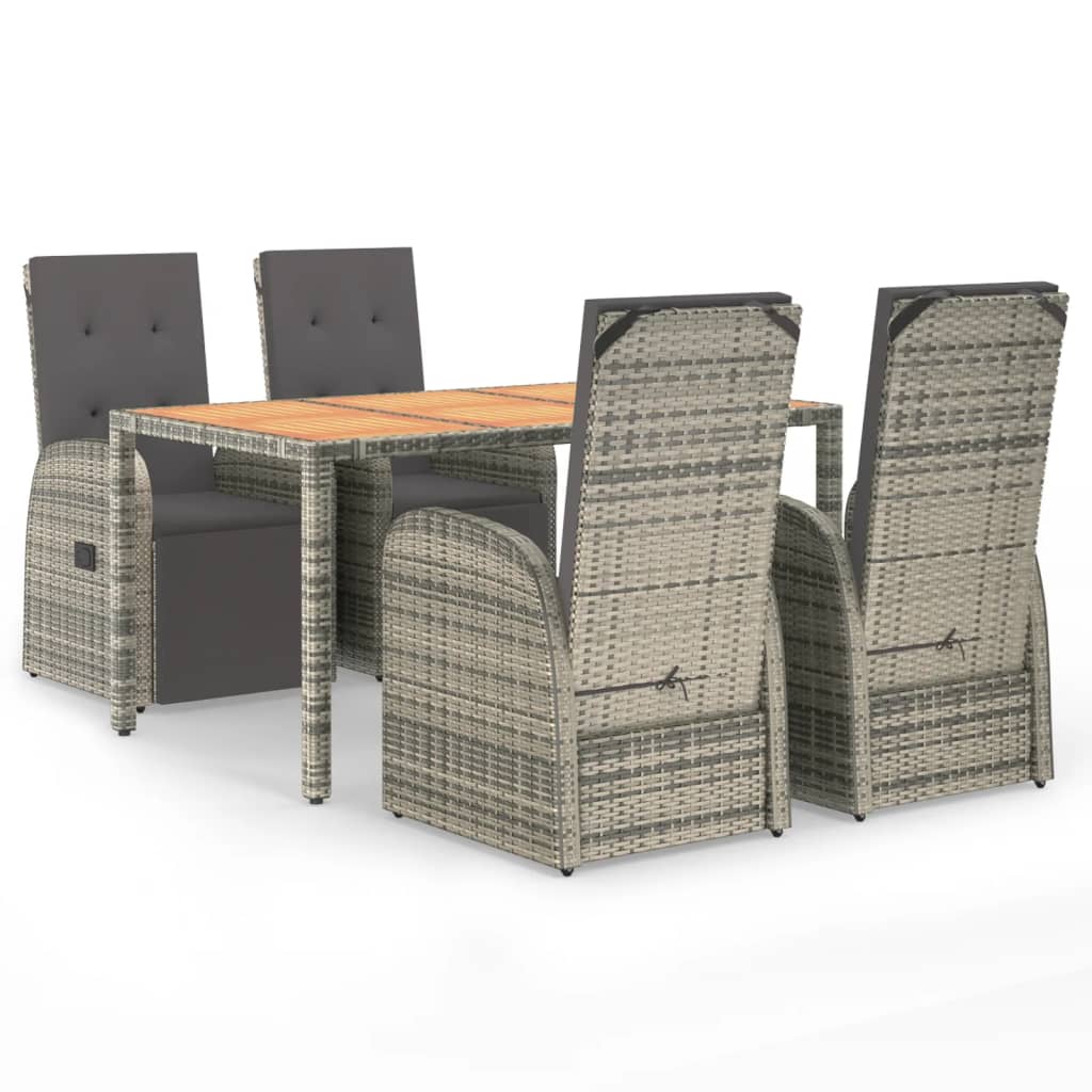 Vidaxl 5-Cz. Garden Furniture Set With Cushions, Grey, PE Rattan