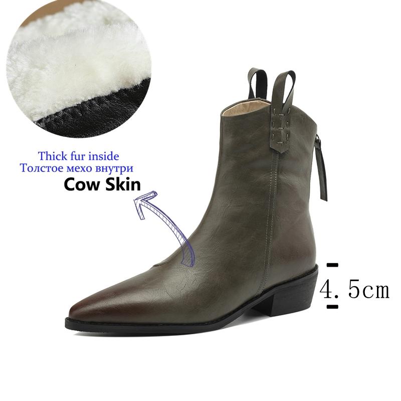 

Krazing Pot Cow Split Skin Autumn Winter Shoes Wool Chunky Heels Size 43 Size 42 Pointed Toe Zip Fur Ankle Boots 43 серый