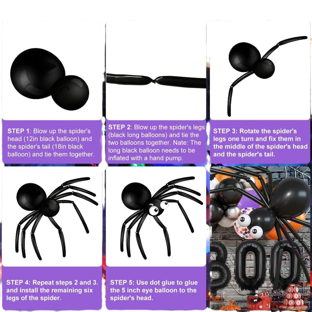 124 pcs Halloween Balloon Black Skull Pumpkin Bat Sticker Birthday Decoration Scene Arrangement Arch Balloon Set