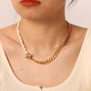 European and American Classical OT Buckle Cuban Chain Freshwater Necklace Pearl Stainless Steel Half Chain Half Pearl Splicing Necklace