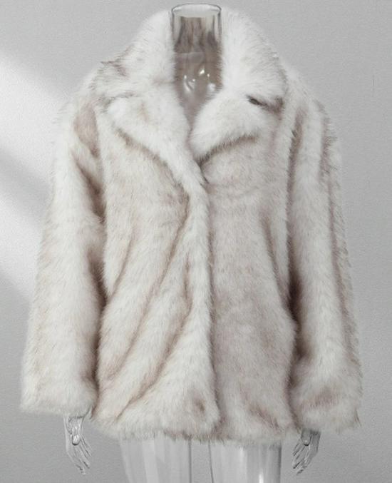 2024 European & American Women's Solid Color Faux Fur Loose Streetwear Coat