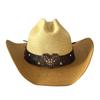 Retro Straw Cowgirl Hat Women Men Heart Belt Contrast Color Wide Brim Western Caps Party Outdoor Panama Jazz Hats