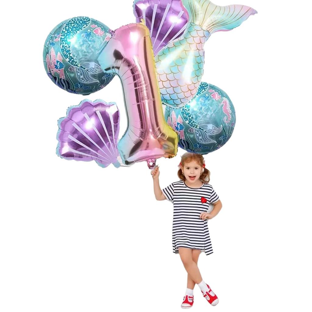 6 pcs Mermaid Tail Ball Digital Foil Balloon Set Mermaid Ocean Fairy Tale Sea Theme Girl Birthday Party NUMBER0-9 Decoration