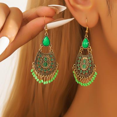 Bohemian European and American Fringed Turquoise Earrings Retro Ethnic Style Earrings Personality Temperament Women's Earrings