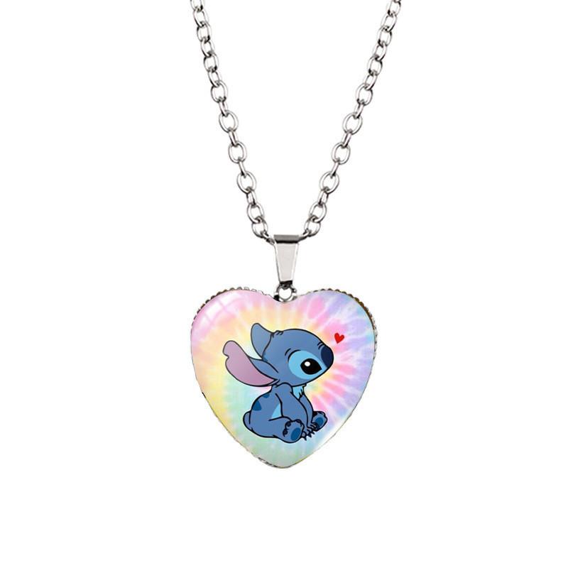 Adorable Stitch Cartoon Heart Necklace For Kids With Stunning Glass Pendant And Alloy Chain