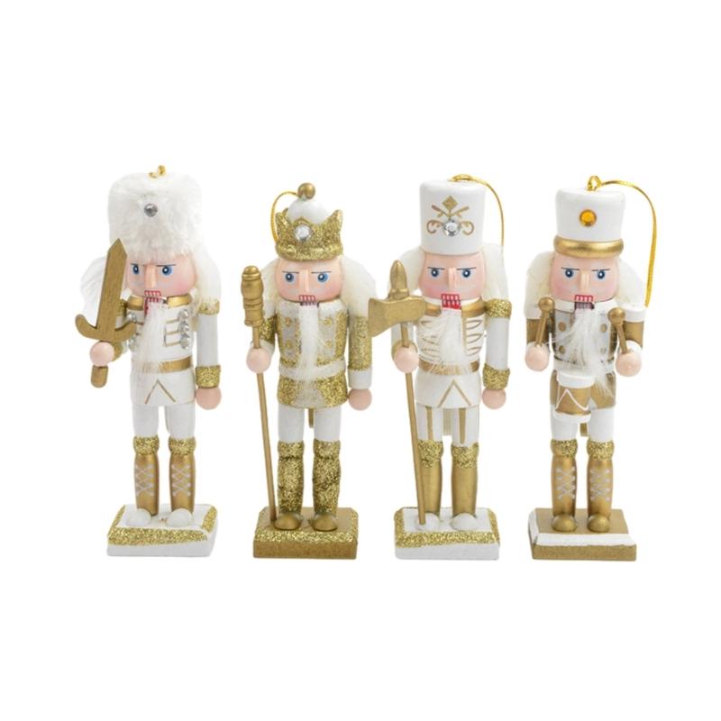 4Pcs Christmas Nutcrackers Ornaments Wooden Nutcrackers Soldier Figures Toy 1