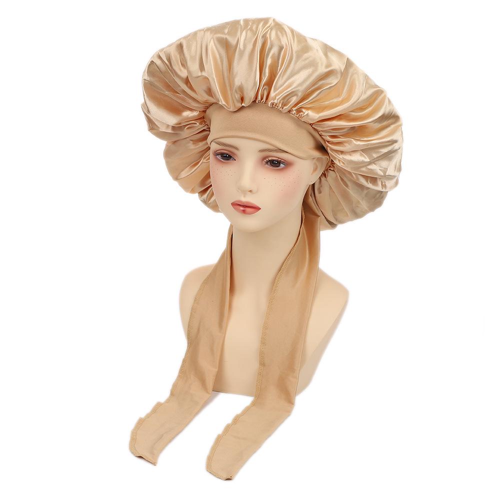 Damen Satin Schlafhaube mit breiter Krempe und Schleife