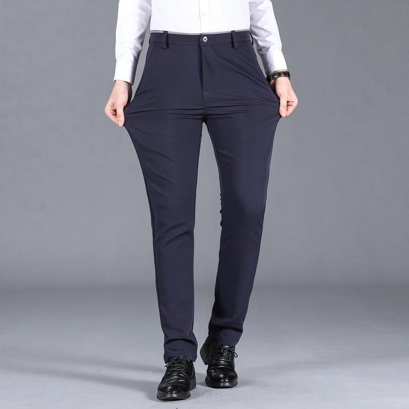 Pants Men's Spring and Autumn New Men's Breathable Small Straight Casual Pants Versatile Business Blue Solid Color Elastic Pants