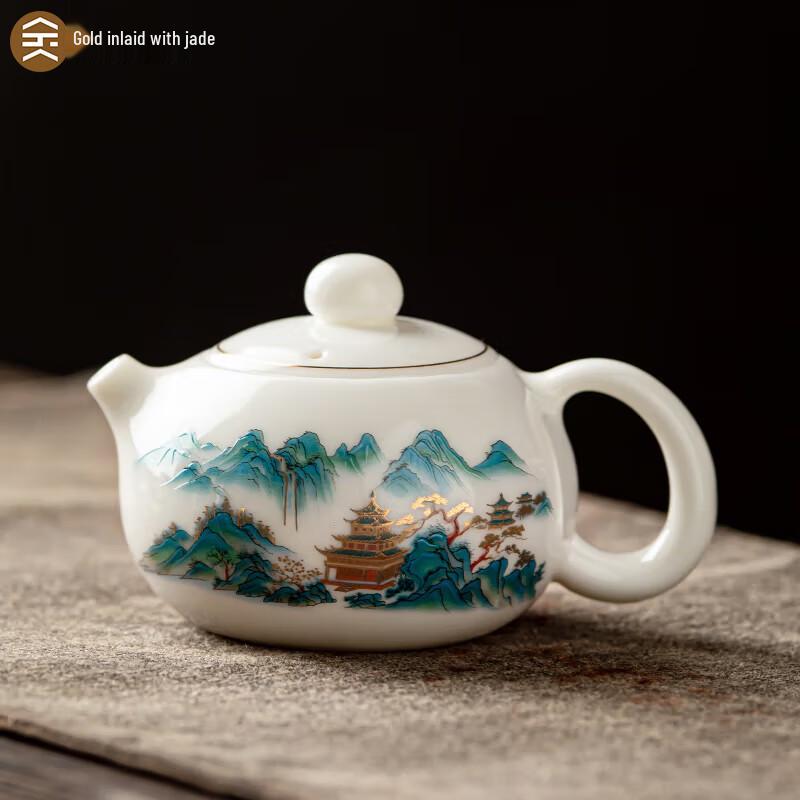Gold Inlaid Jade Porcelain Xishi Teapot
