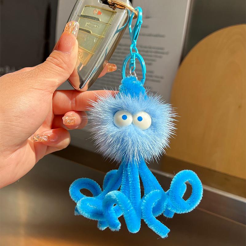 

Cute Real Mink Hair Little Octopus Car Keychain Pendant Ins Pom-pom Octopus Doll Bag Pendant небо синє кольору
