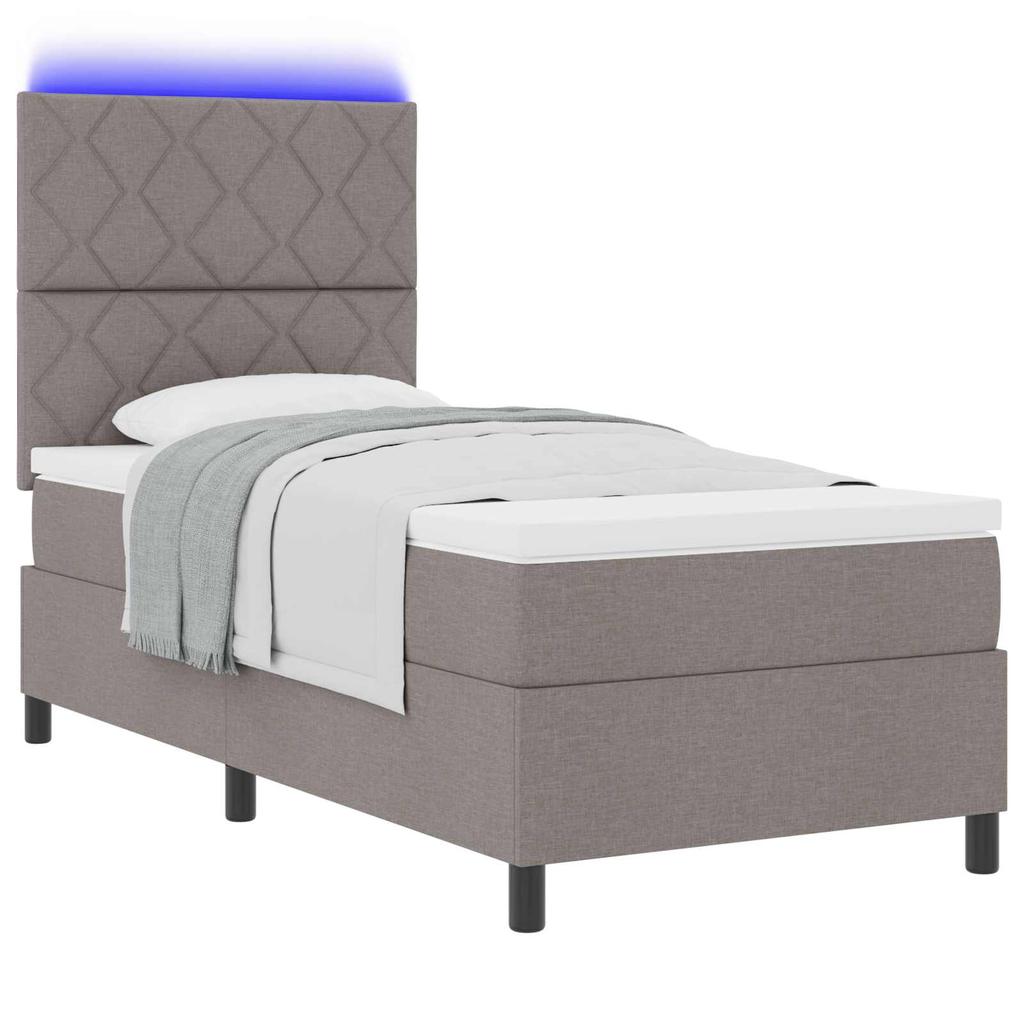 Boxspring Bed with LED Light Strips Taupe 100 x 200 cm Fabric