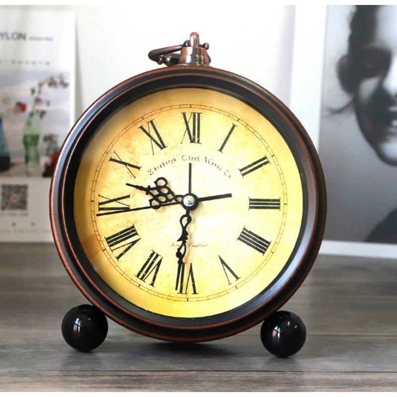 Retro European Style Pastoral Creative Alarm Clock Lazy Silent Student Alarm Clock Simple Bedside Small Alarm Clock Seat Table Clock
