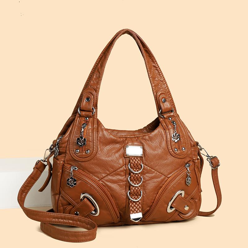 Vintage Large Capacity Washed Leather Women Shoulder Crossbody Bags Luxury Girl Tote Bag High Quality Female Handbags Sac A Main