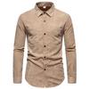 Men's Retro Solid Color Shirts Long Sleeve Shirt Jacket Casual Business Shirt for Men Lightweight Work Corduroy Lapel Shirts