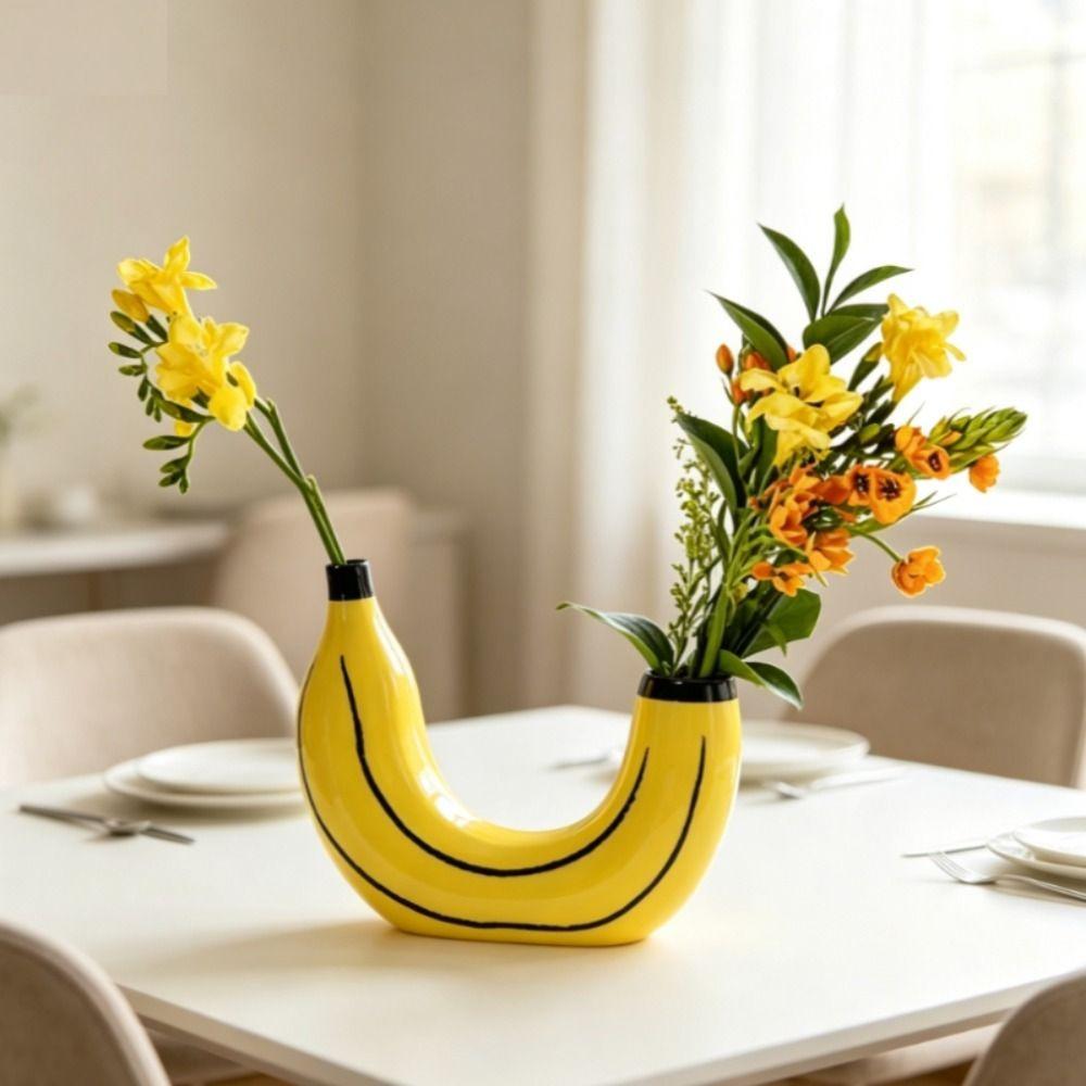 Resin Decorative Bud Vase Banana Shape Flower Arrangements Container Dining Table Centerpieces