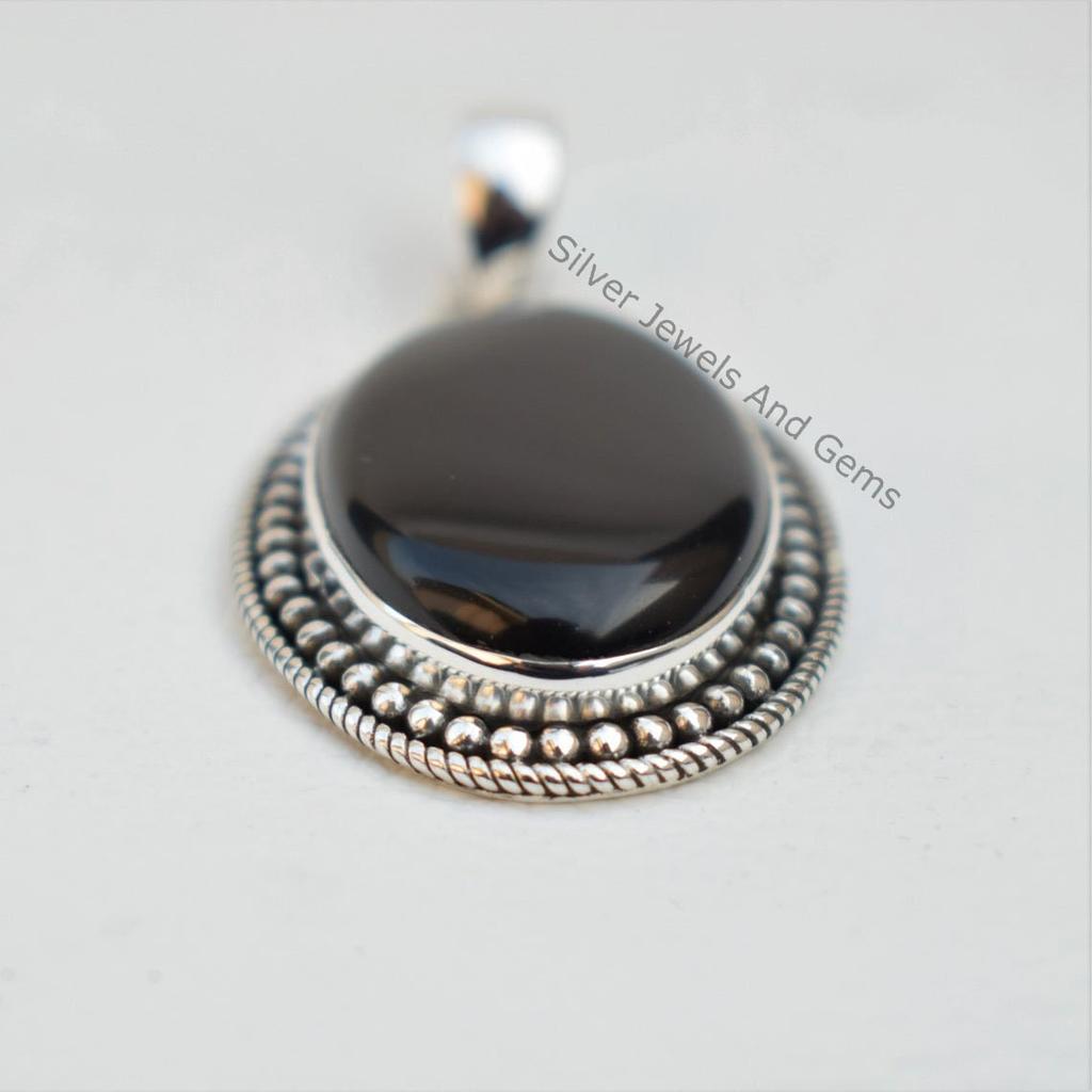 Handmade Sterling Silver Black Onyx Pendant - December Birthstone