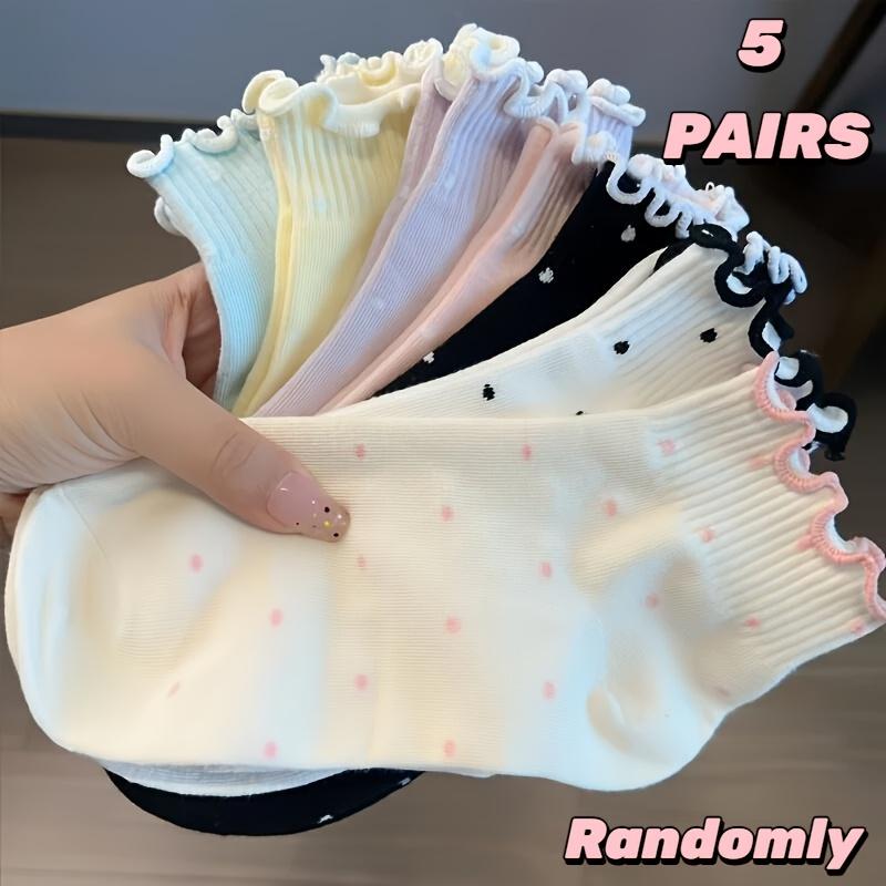 5 Pairs Cute Ruffle Trim Ankle Socks Women Summer Thin Breathable Low Cut Socks 5 pairs
