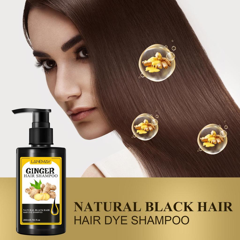 Ginger Hair Dye Shampoo - Deep Cleaning and Moisturizing Hair, Reduce Split Ends and Hair Breakage, Strengthen & Nourish Hair,200ml