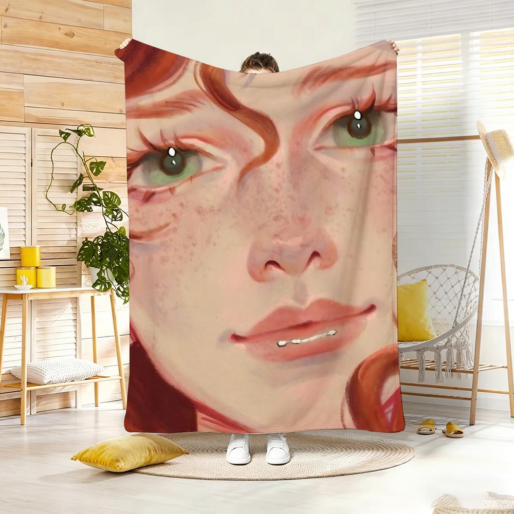 Semi realistic anime Painterly illustration Throw Lightweight 240g Flannel Blanket Soft Skin-friendly for Summer Cooling 75x90cm