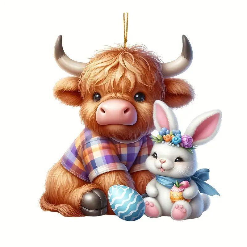 

Веселый акриловый мультяшный брелок в виде быка, очаровательное автомобильное подвесное украшение для дома