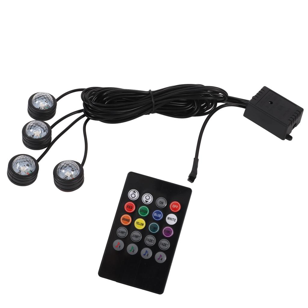Car Interior Footwell Ambient Light RGB 7 Color RF Remote Sound Control for House Party Celebration