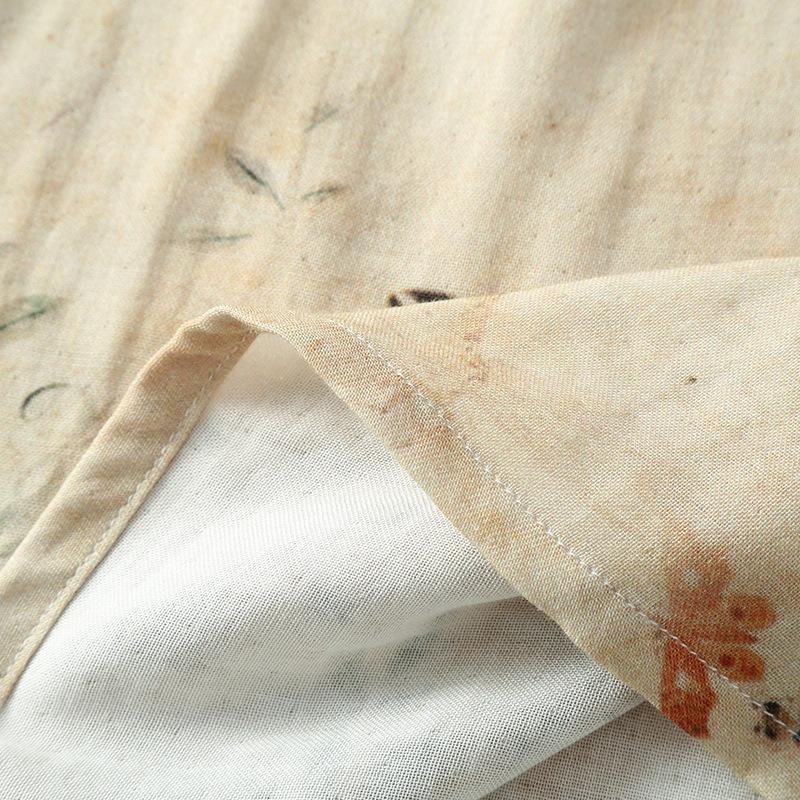 Women's Long-sleeved Chinese National Style Cotton Nightgowns for Women Spring / Summer Thin Bamboo Cotton Double-layer Gauze Nightdress