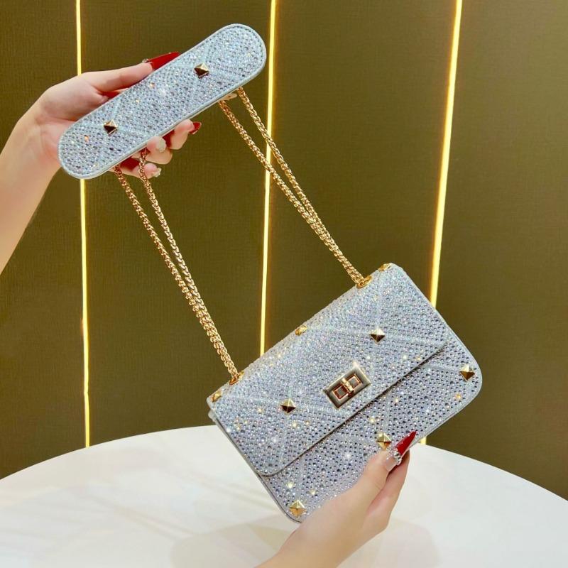 

Маленькая сумка класса люкс, Полностью в бриллиантах, Клатч, Женская сумка для通勤, Сумка на цепочке, Сумка через плечо серебряный