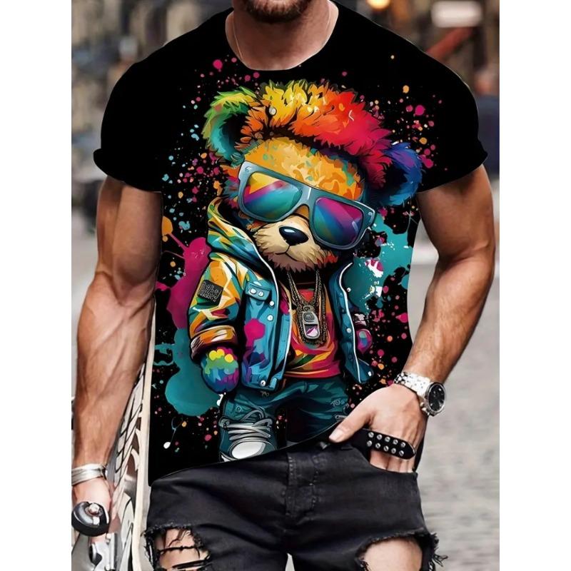 Funny Cartoon Animal Print Men's Fashion Short-sleeved Harajuku Street Fashion Comfortable And Breathable Men's T-shirt