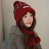 Vintage Hat Fair Island Hairball Knitted Hat Women's Winter Warm Ear Protection Lei Feng Hat Thickened Red Wool Hat