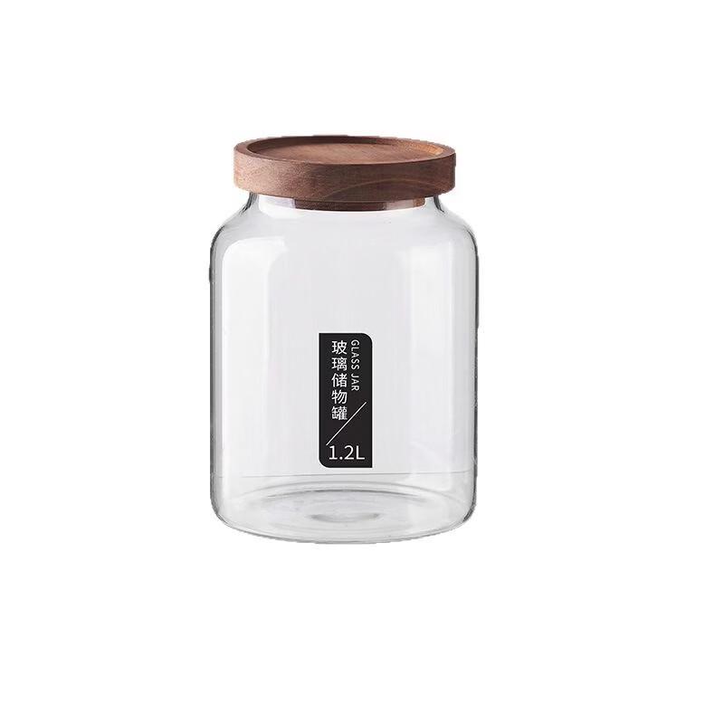 Transparent Glass Storage Jar with Acacia Wood Lid