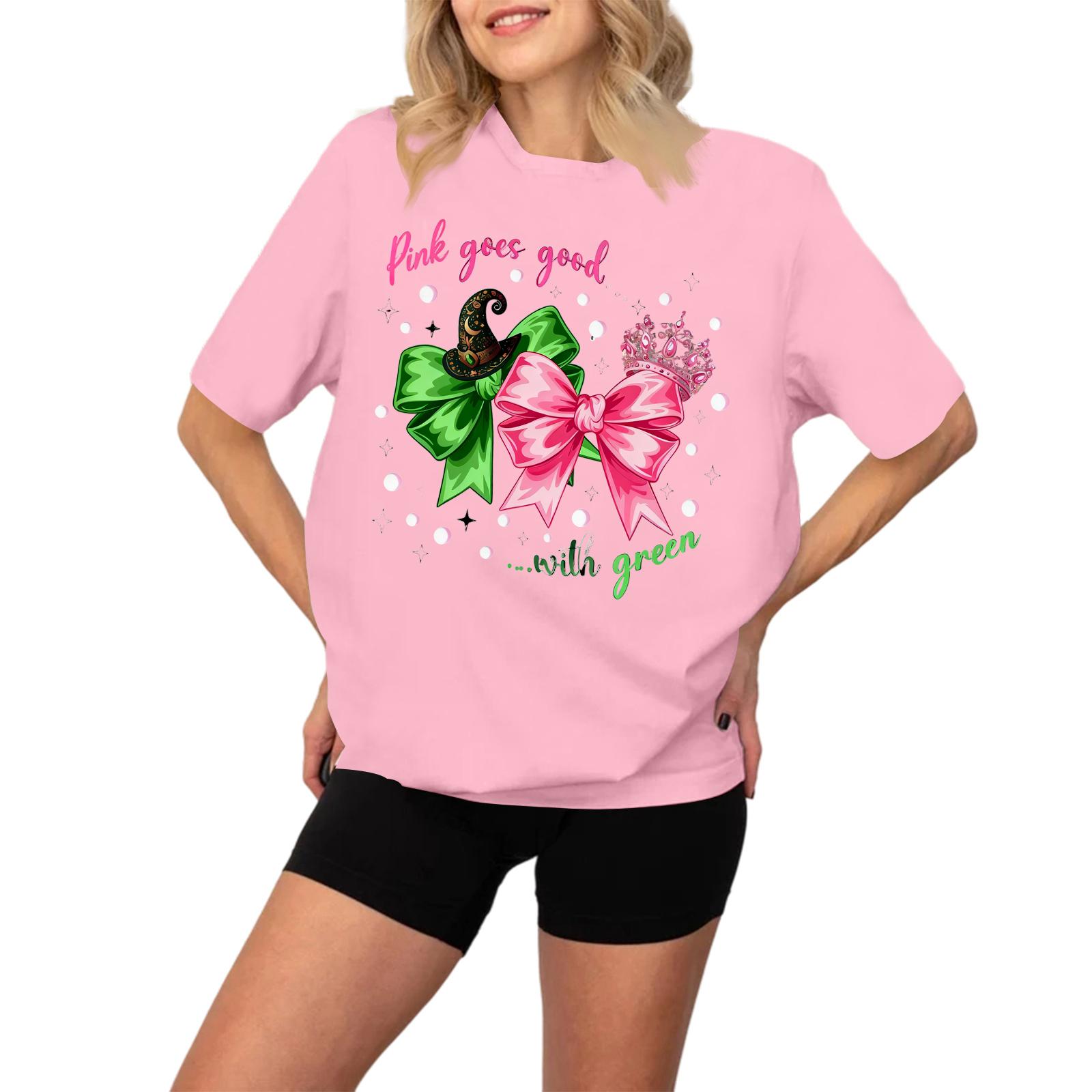 

Women s Fashionable And Casual Long Sleeve Printed Short-Sleeved Top S розовый