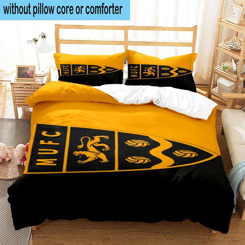 3pcs Football Crest Printed Bedding Set Duvet Cover Closure Includes 1 Duvet Cover & 2 Pillowcases Bedding Sets Home Decor Gifts