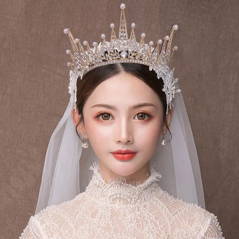 Adjustable Hair Accessory with Sparkling Stones Elegant Queen Crown Decoration Unique Wedding Hairband for Bride